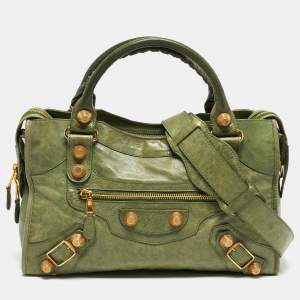 Pre Owned Balenciaga Green Leather GGH Motorcycle City Tote
