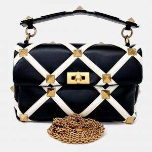 Pre Owned Balenciaga Beige Black Leather Rockstud Tote and Shoulder Bag