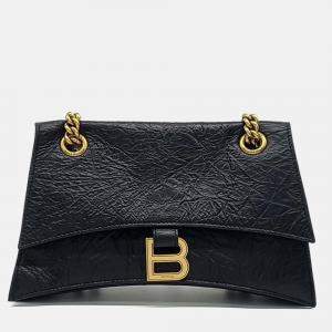 Pre Owned Balenciaga Black Leather Crush Chain Bag Small