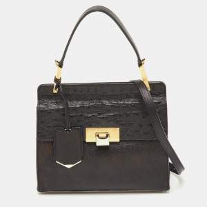 مملوكة مسبقًا Balenciaga Black Leather and Ostrich Le Dix Cartable Top Handle Bag
