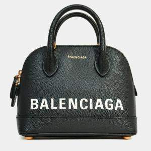 مملوكة مسبقًا Balenciaga Black Leather Logo XXS Ville Leather Top Handle Bag with Strap