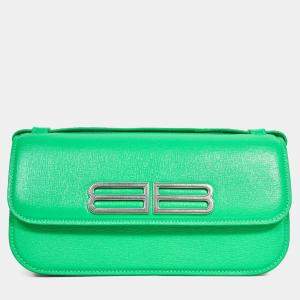 Pre Owned Balenciaga Green Leather 'Gossip' Shoulder Bag