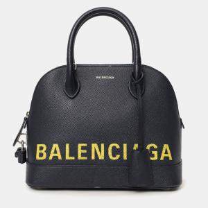 Pre Owned Balenciaga Black/Yellow Leather Logo Ville Leather Top Handle Bag with Strap