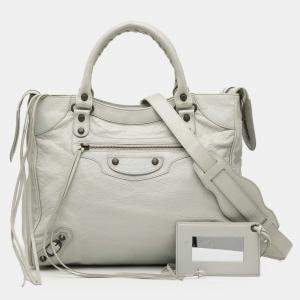 مملوكة مسبقًا Balenciaga Grey Lambskin Motocross Classic Velo Satchel