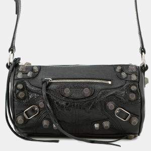 مملوكة مسبقًا حقيبة كتف بالنسياجا لي كاغول سيلندر جلد أسود