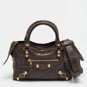 Pre Owned Balenciaga Cacao Brown Leather Mini Classic City Bag