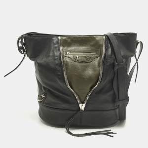 Pre Owned Balenciaga Papier Drop Black Leather Bucket Bag