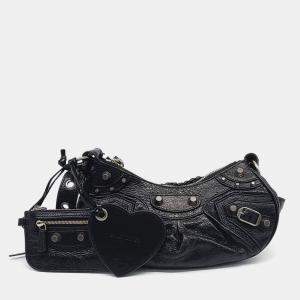 مملوكة مسبقًا حقيبة بالنسياقا لِ كارجو سوداء جلد مع قرط بالحجم صغير جداً