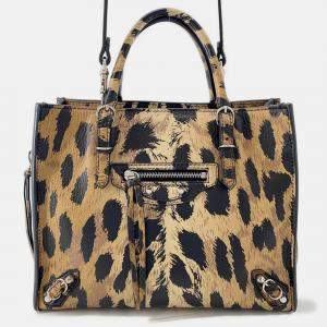 Pre Owned Balenciaga Paper Leopard Pattern Brown Leather Size Mini