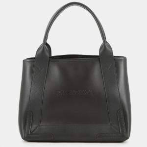 Pre Owned Balenciaga Black Cabas Punching Logo Tote Bag Black Leather Size S