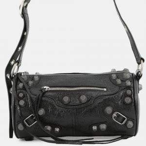 مملوكة مسبقًا حقيبة كتف أسطوانية بالنسياجا لقاقول جلد أسود