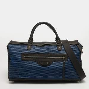 مملوكة مسبقًا حقيبة بالنسياغا دفيل نايلون شبكي وجلد أزرق/أسود حلولسكواش
