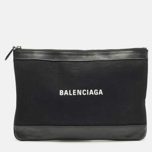 مملوكة مسبقًا Balenciaga Navy Clip Black Canvas and Leather Zip Pouch 