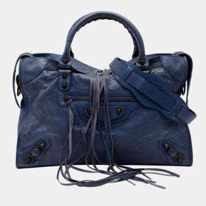 Pre Owned Balenciaga Blue Medium Lambskin Motocross Classic City Satchel