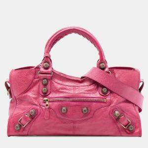 Pre Owned Balenciaga Pink Lambskin Motocross Giant 21 Part Time Satchel