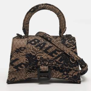 Pre Owned حقيبة بالنسياغا هورغلاس صغيرة جداً يَد علوية جلد ودانتيل أسود/عارٍ