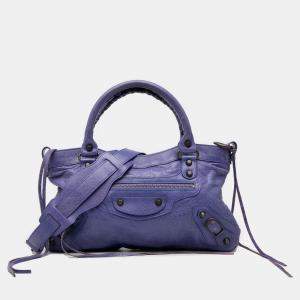 Pre Owned Balenciaga Purple Lambskin Motocross Classic First Satchel