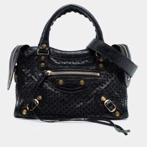 مملوكة مسبقًا Balenciaga Black Mini Lambskin Motocross Stadio Laser Cut Cross Classic City Satchel
