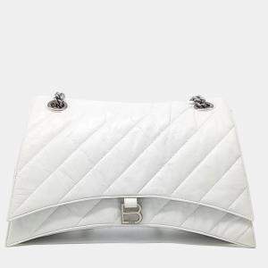 Pre Owned Balenciaga White Leather Crush Chain Bag Large