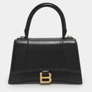 Pre Owned Balenciaga Hourglass Small Black Leather Top Handle Bag