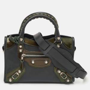 مملوكة مسبقًا Balenciaga Classic Mini City Dark Green Leather and Patent Leather Bag
