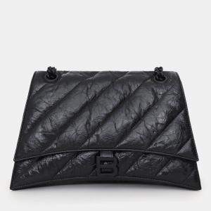 مملوكة مسبقًا Balenciaga Black Crackled Leather Medium Crush Shoulder Chain Bag