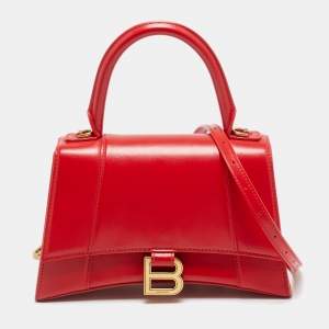 Pre Owned Balenciaga Hourglass Small Red Leather Top Handle Bag