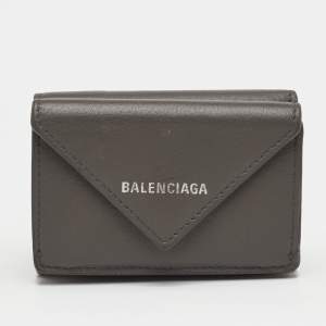 Pre Owned Balenciaga Papier Grey Leather Compact Wallet
