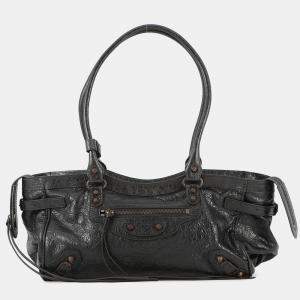 Pre Owned Balenciaga Le City Bag East-West Black Lambskin