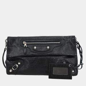 Pre Owned Balenciaga Black Leather Envelope Shoulder Bag