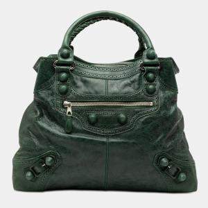 Pre Owned Balenciaga Green Lambskin Motocross Midday Giant Brogues