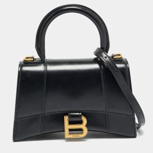 Pre Owned Balenciaga Hourglass XS Black Leather Top Handle Bag