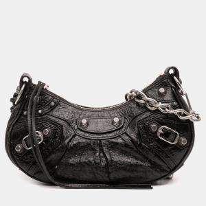 Pre Owned حقيبة بالنسياجا لامبسكين موتوكروس لو كاجول جلد أسود صغير جداً