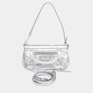 Pre Owned Balenciaga Silver Leather Le City Pouch on Strap
