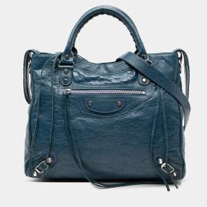 Pre Owned Balenciaga Blue Lambskin Motocross Classic Velo Satchel