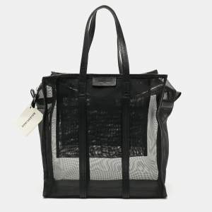 مملوكة مسبقًا Balenciaga Bazar Medium Black Mesh Nylon and Leather Tote