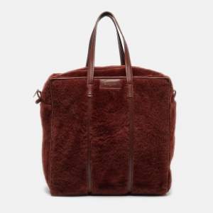 مملوكة مسبقًا Balenciaga Bazar Medium Brown Shearling and Leather Tote