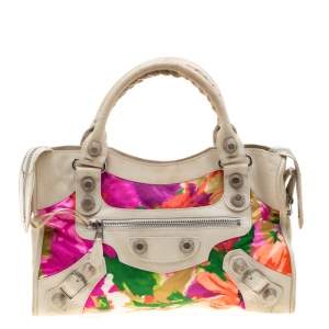 Pre Owned Balenciaga Multicolor Floral Satin and Leather GSH City Tote
