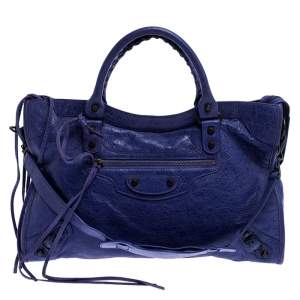 Pre Owned Balenciaga Purple Leather RH City Bag