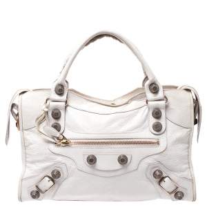 Pre Owned Balenciaga Ivory Leather RGGH City Bag