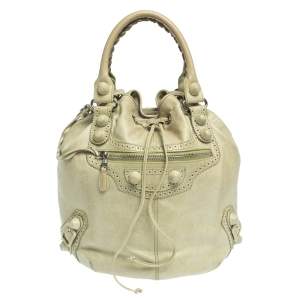 Balenciaga Mint Green Leather GCH 21 Pompon Hobo