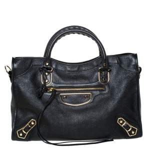 Pre Owned Balenciaga Black Leather RH City Tote