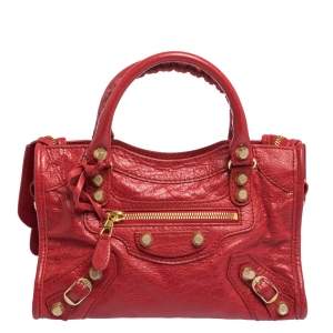 Pre Owned Balenciaga Rouge Vif Leather Mini RGH City Bag
