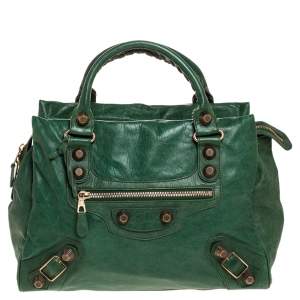 Pre Owned Balenciaga Vert Gazon Lambskin Leather GGH Midday Tote