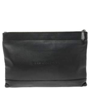Balenciaga Black Leather Perforated Logo Pouch