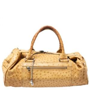 Pre Owned Balenciaga Cream Ostrich Whistle Satchel