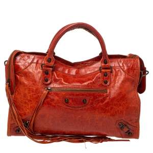 Pre Owned Balenciaga Vermillon Leather Classic City RH Tote