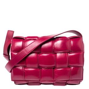 Pre Owned Bottega Veneta Magenta Padded Leather Cassette Crossbody Bag