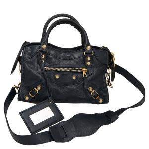 Pre Owned Balenciaga Navy Blue Lambskin Leather Classic City Mini Bag