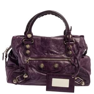 Pre Owned Balenciaga Raisin Lambskin Leather SGH Midday Tote
